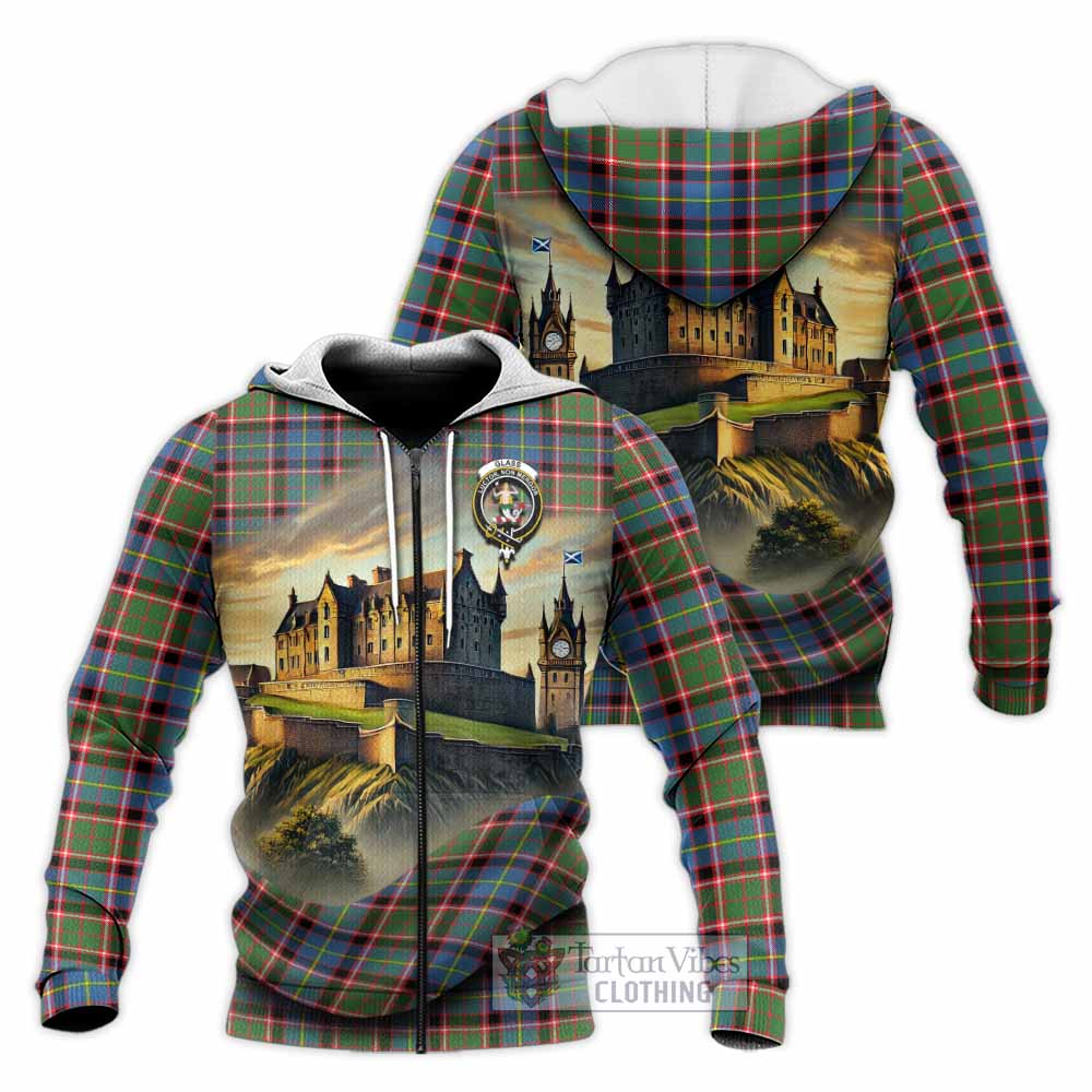 Glass Tartan Family Crest Knitted Hoodie with Scottish Ancient Castle Style Unisex Knitted Zip Hoodie - Tartan Vibes Clothing