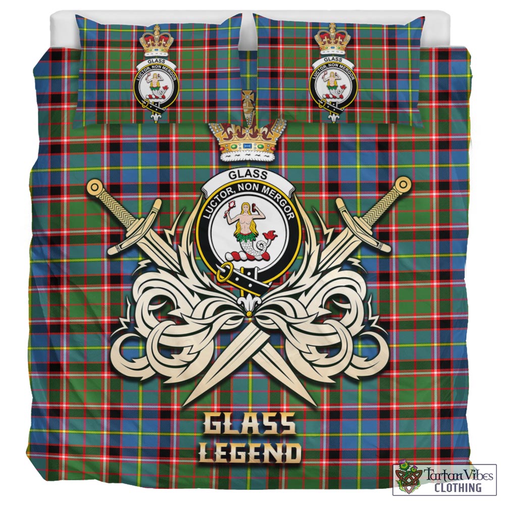 Tartan Vibes Clothing Glass Tartan Bedding Set with Clan Crest and the Golden Sword of Courageous Legacy