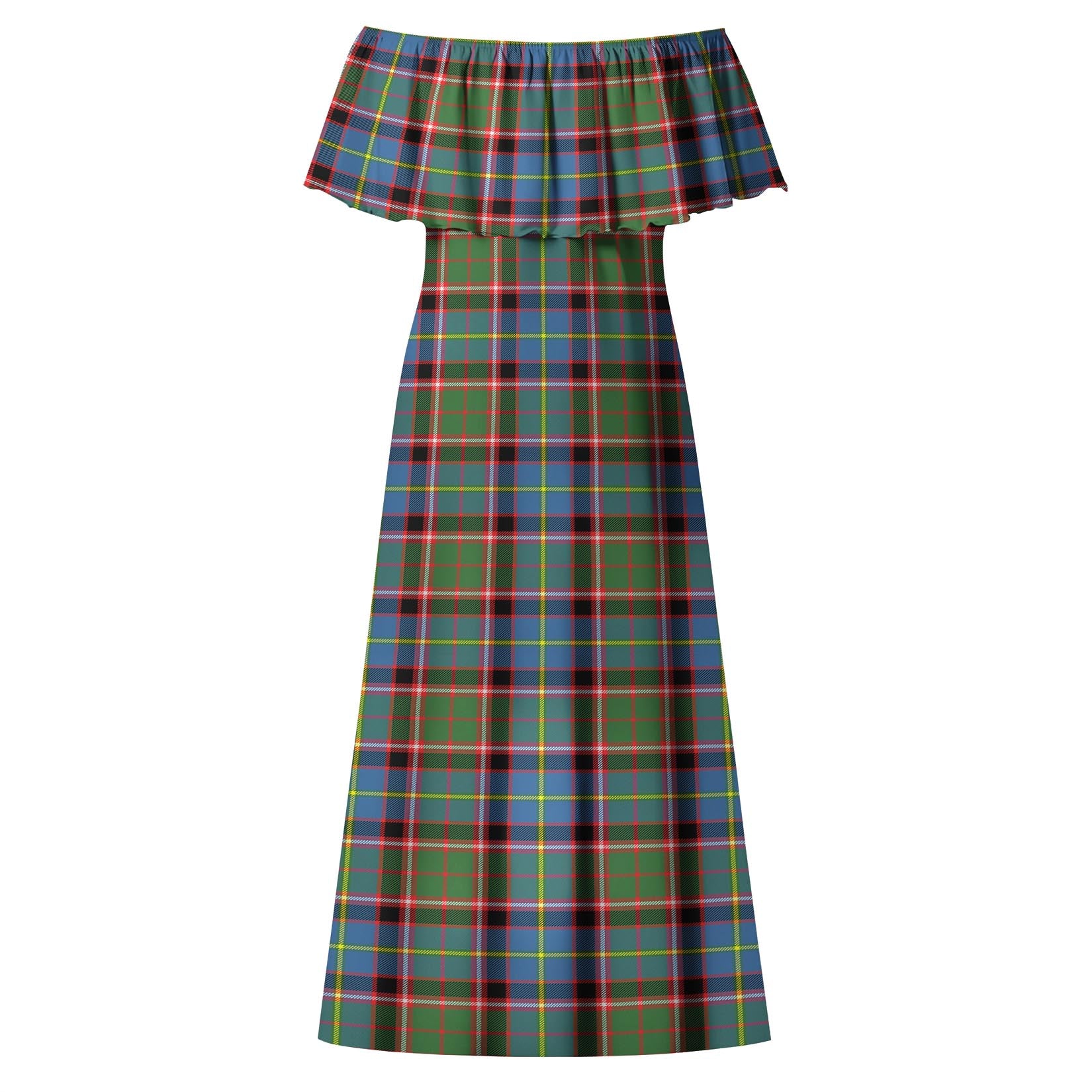 Glass Tartan Off Shoulder Long Dress - Tartan Vibes Clothing