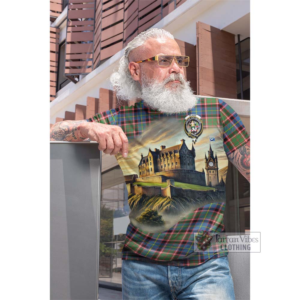 Tartan Vibes Clothing Glass Tartan Family Crest Cotton T-shirt with Scottish Ancient Castle Style