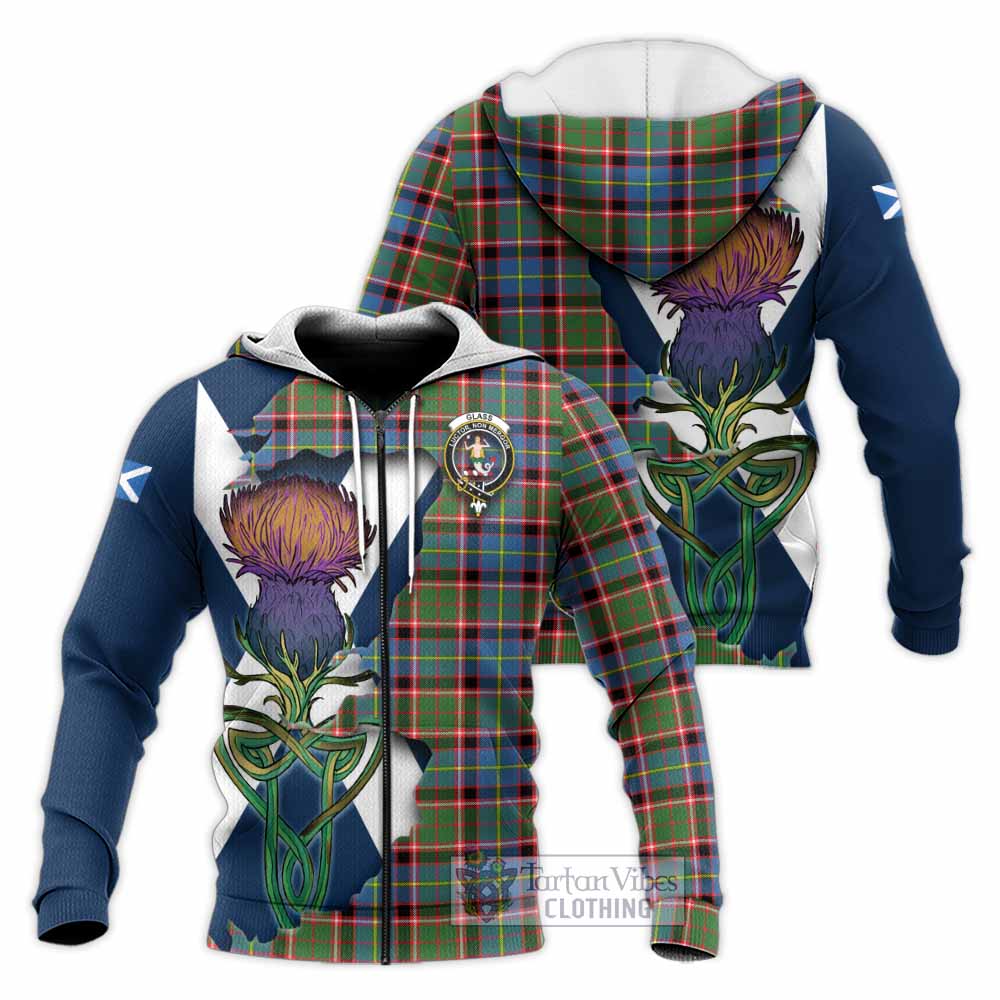 Glass Tartan Family Crest Knitted Hoodie Scottish Thistle Celtic Inspired Unisex Knitted Zip Hoodie - Tartan Vibes Clothing