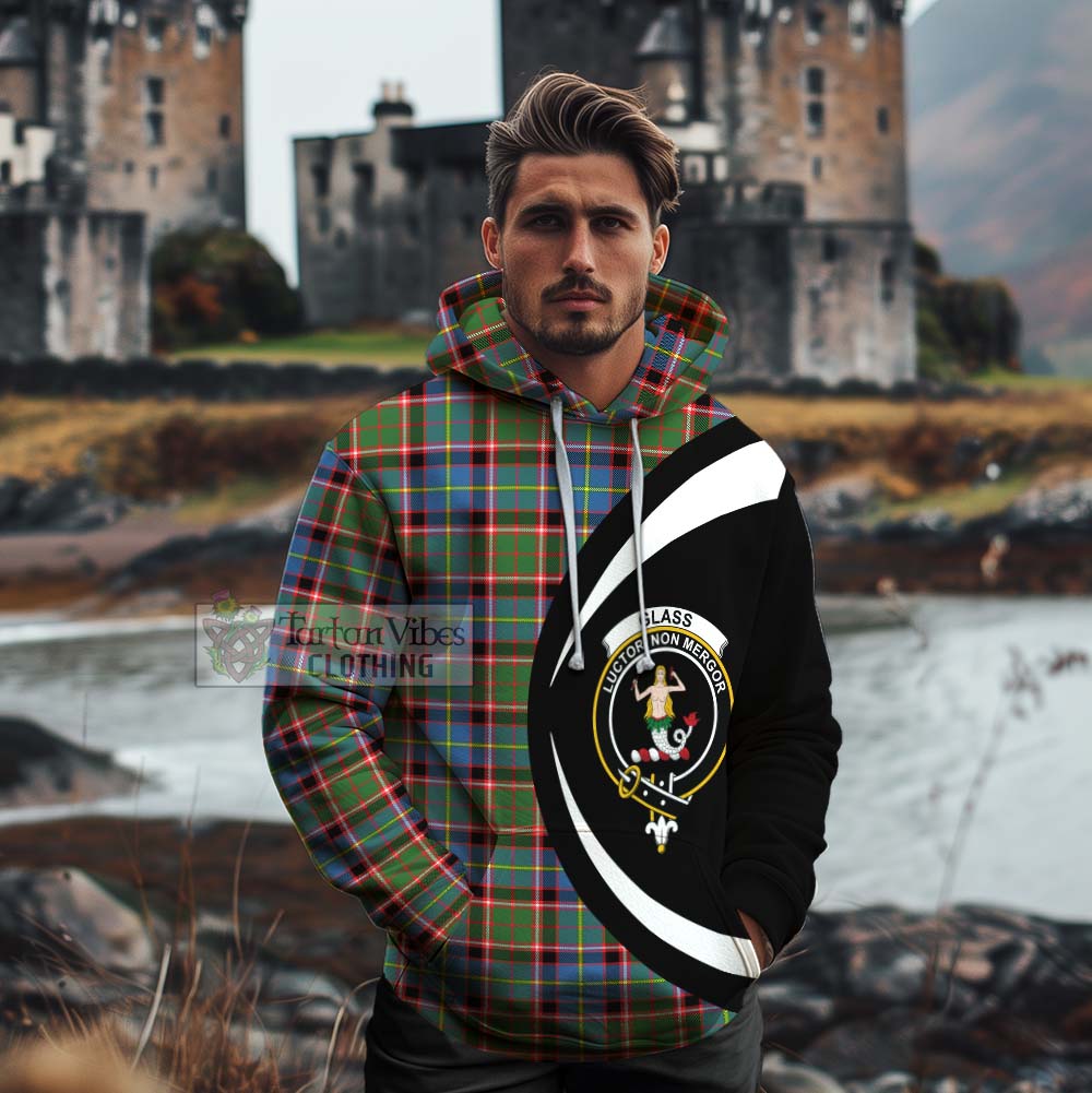 Glass Tartan Cotton Hoodie with Family Crest Circle Style - Tartan Vibes Clothing