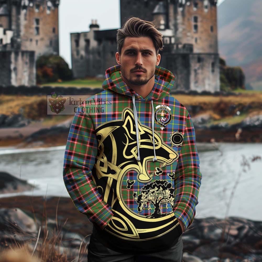 Glass Tartan Cotton Hoodie with Family Crest Celtic Wolf Style - Tartan Vibes Clothing