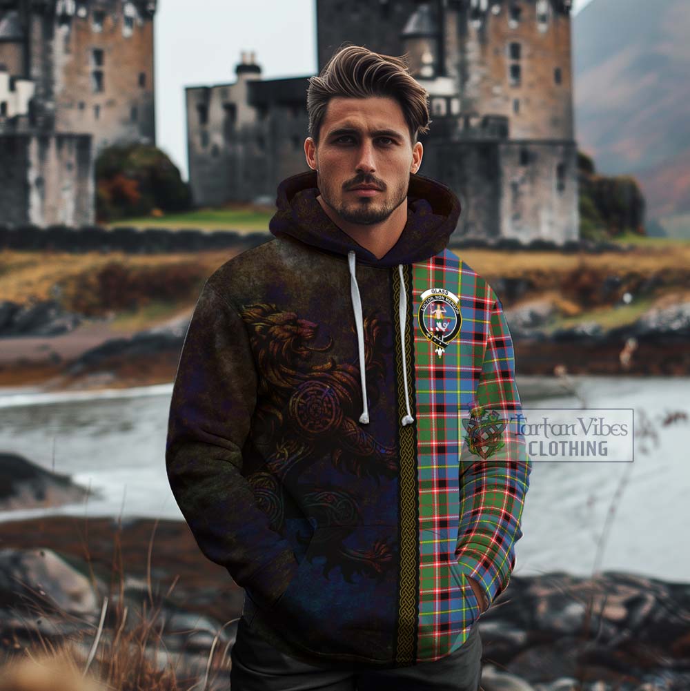 Tartan Vibes Clothing Glass Tartan Family Crest Cotton Hoodie Alba Gu Brath Be Brave Lion Ancient Style