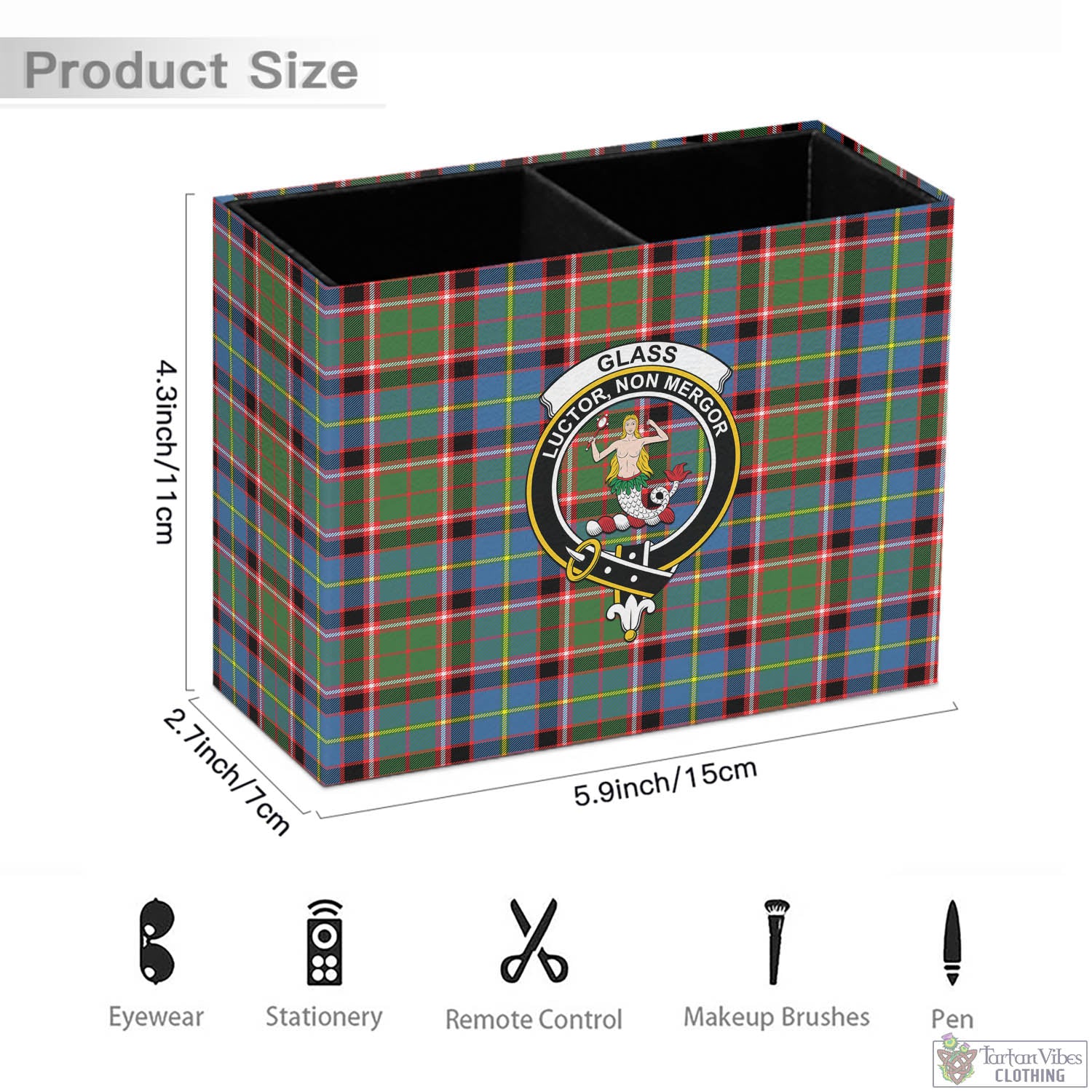 Glass Tartan Pen Holder with Family Crest - Tartan Vibes Clothing