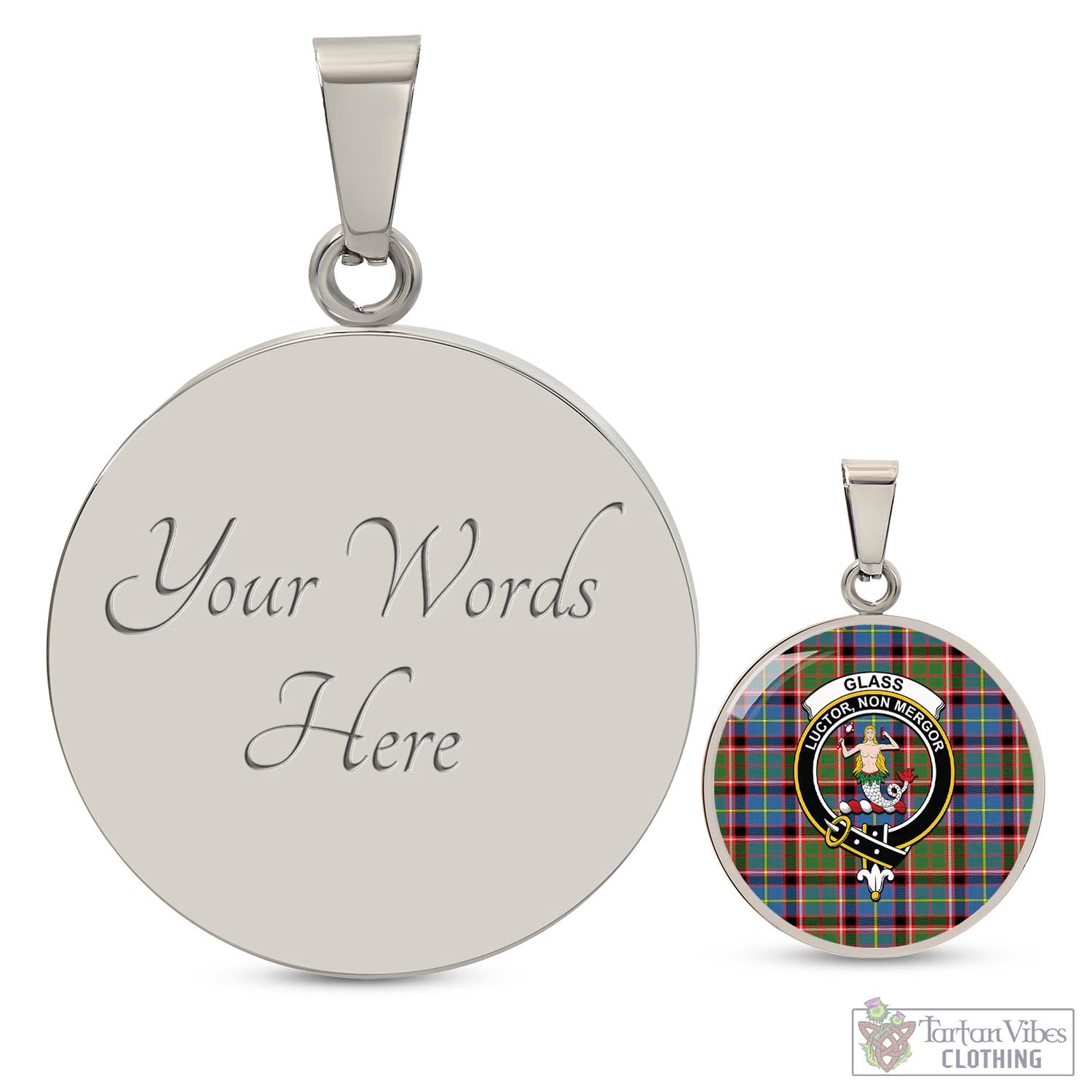Glass Tartan Circle Necklace with Family Crest Luxury Necklace (Silver) Yes - Tartan Vibes Clothing