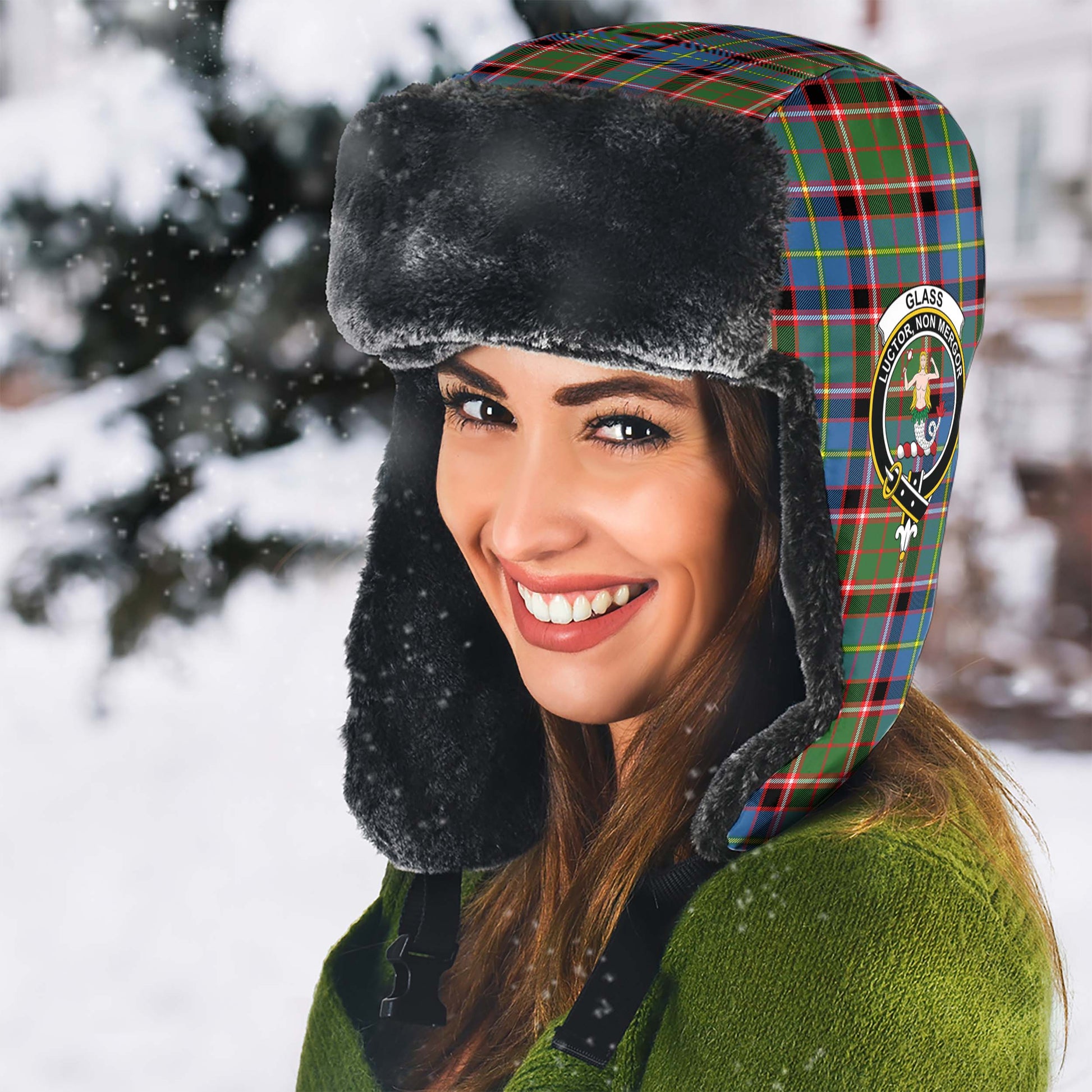 Glass Tartan Winter Trapper Hat with Family Crest - Tartan Vibes Clothing