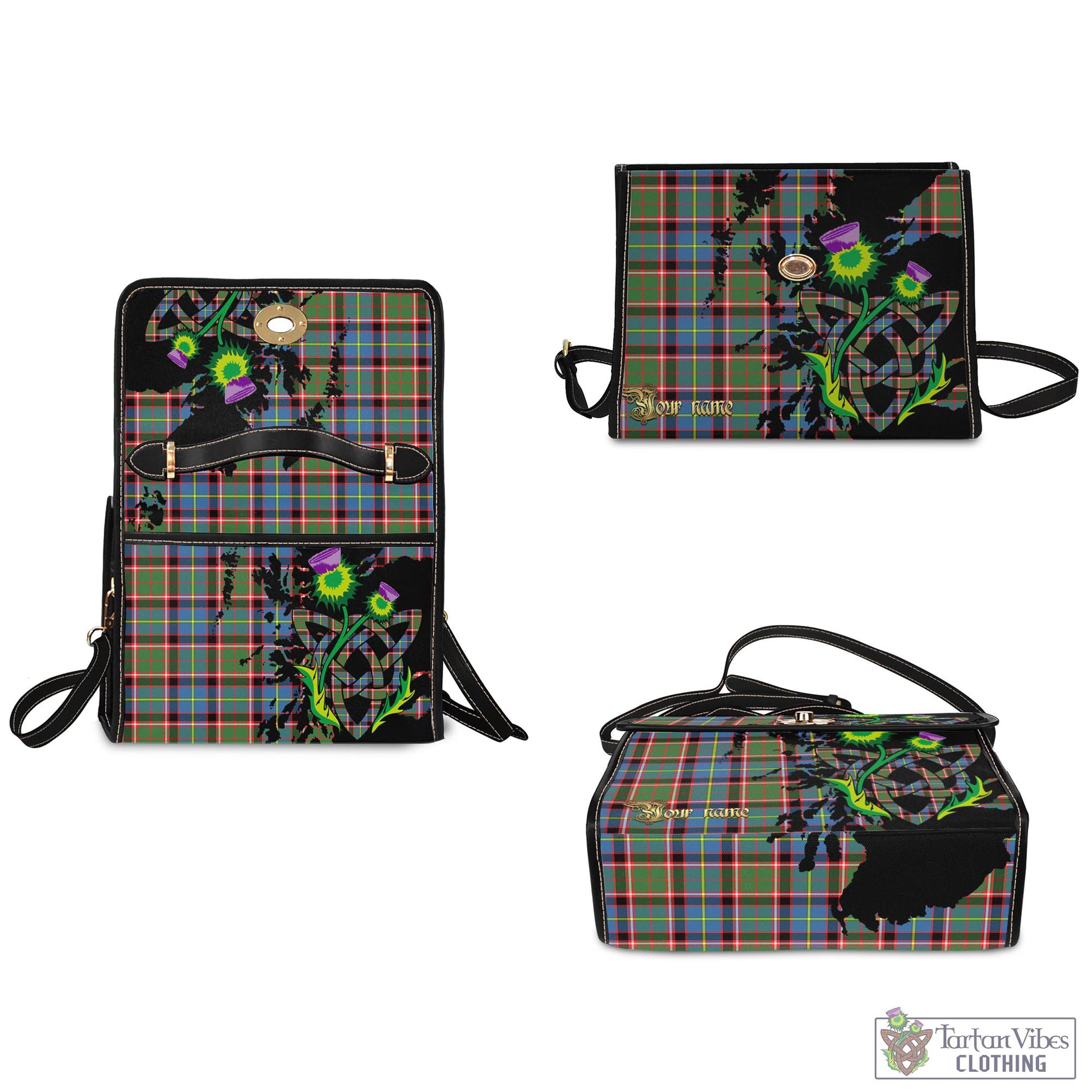 Tartan Vibes Clothing Glass Tartan Waterproof Canvas Bag with Scotland Map and Thistle Celtic Accents