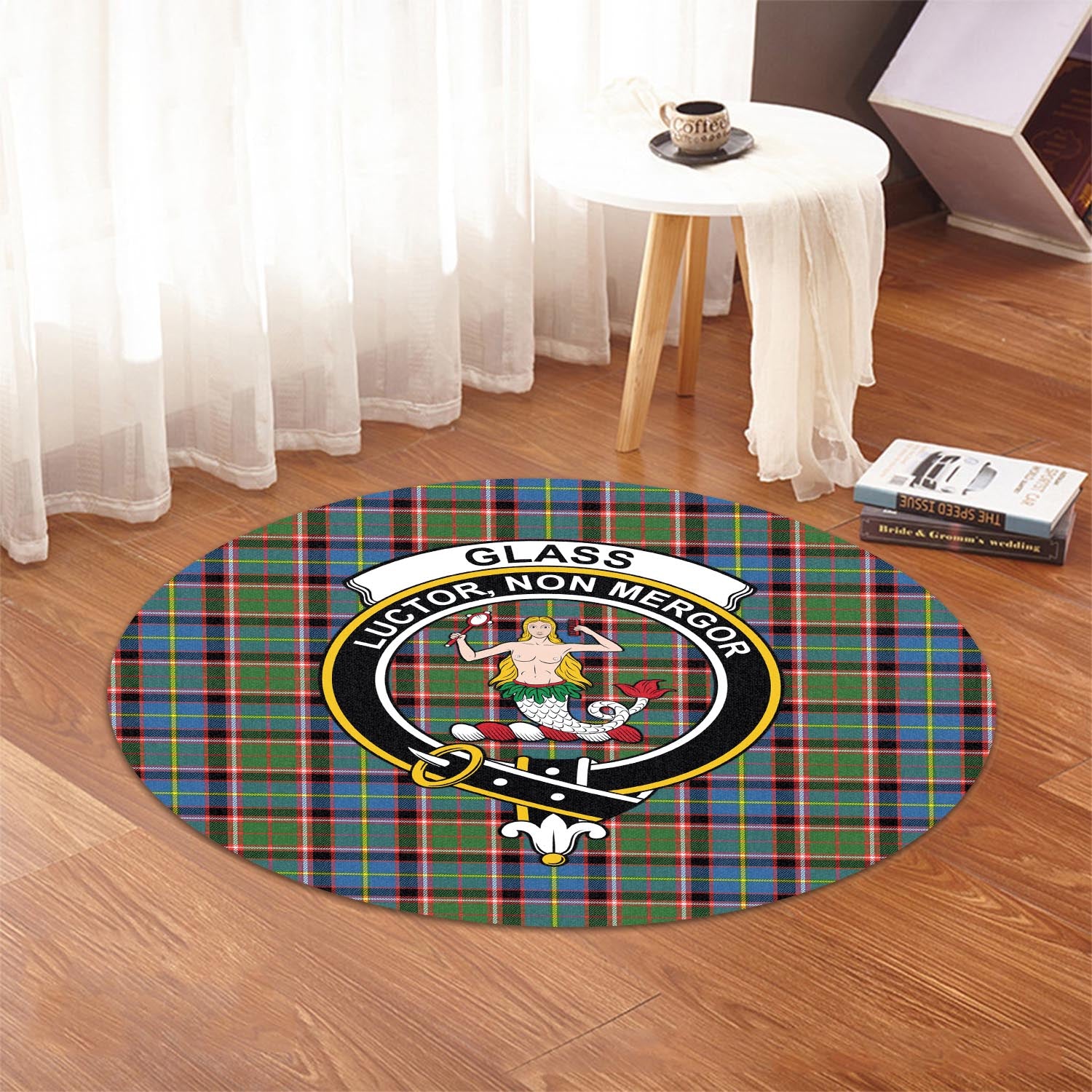 Glass Tartan Round Rug with Family Crest - Tartan Vibes Clothing