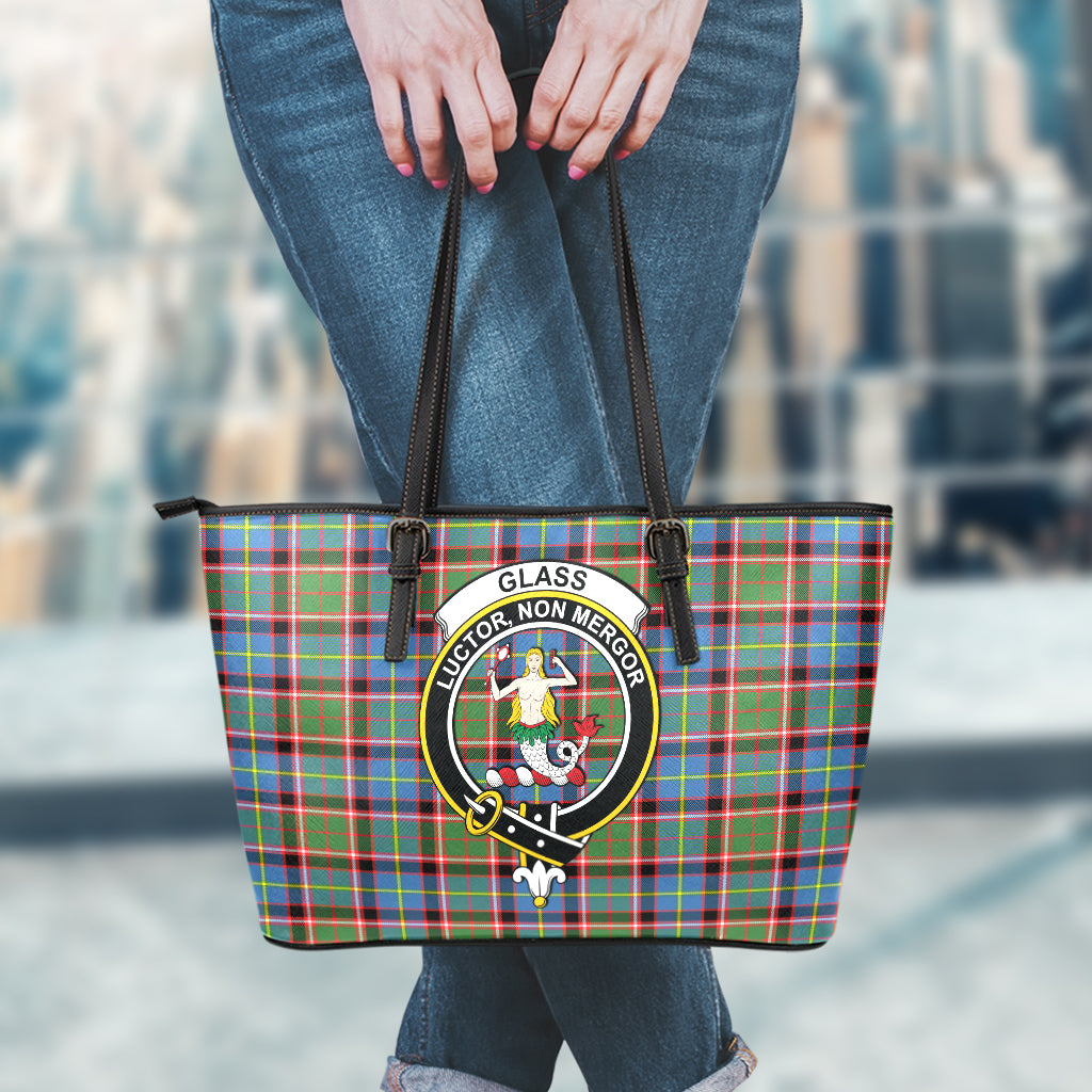 Glass Tartan Leather Tote Bag with Family Crest - Tartan Vibes Clothing
