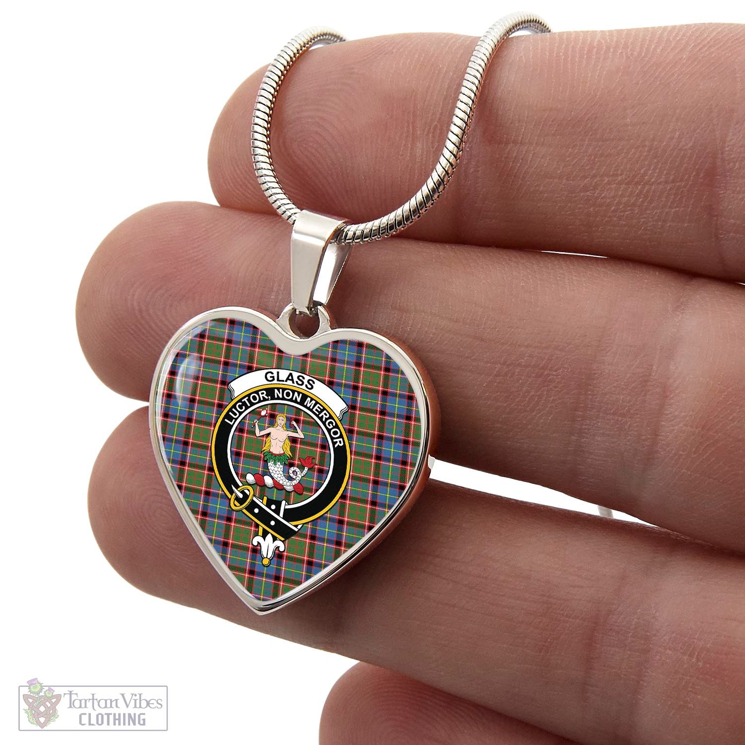 Glass Tartan Heart Necklace with Family Crest - Tartan Vibes Clothing