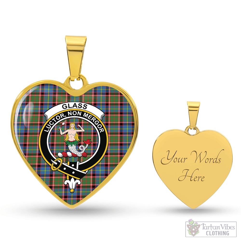 Glass Tartan Heart Necklace with Family Crest Luxury Necklace (Gold) Yes - Tartan Vibes Clothing