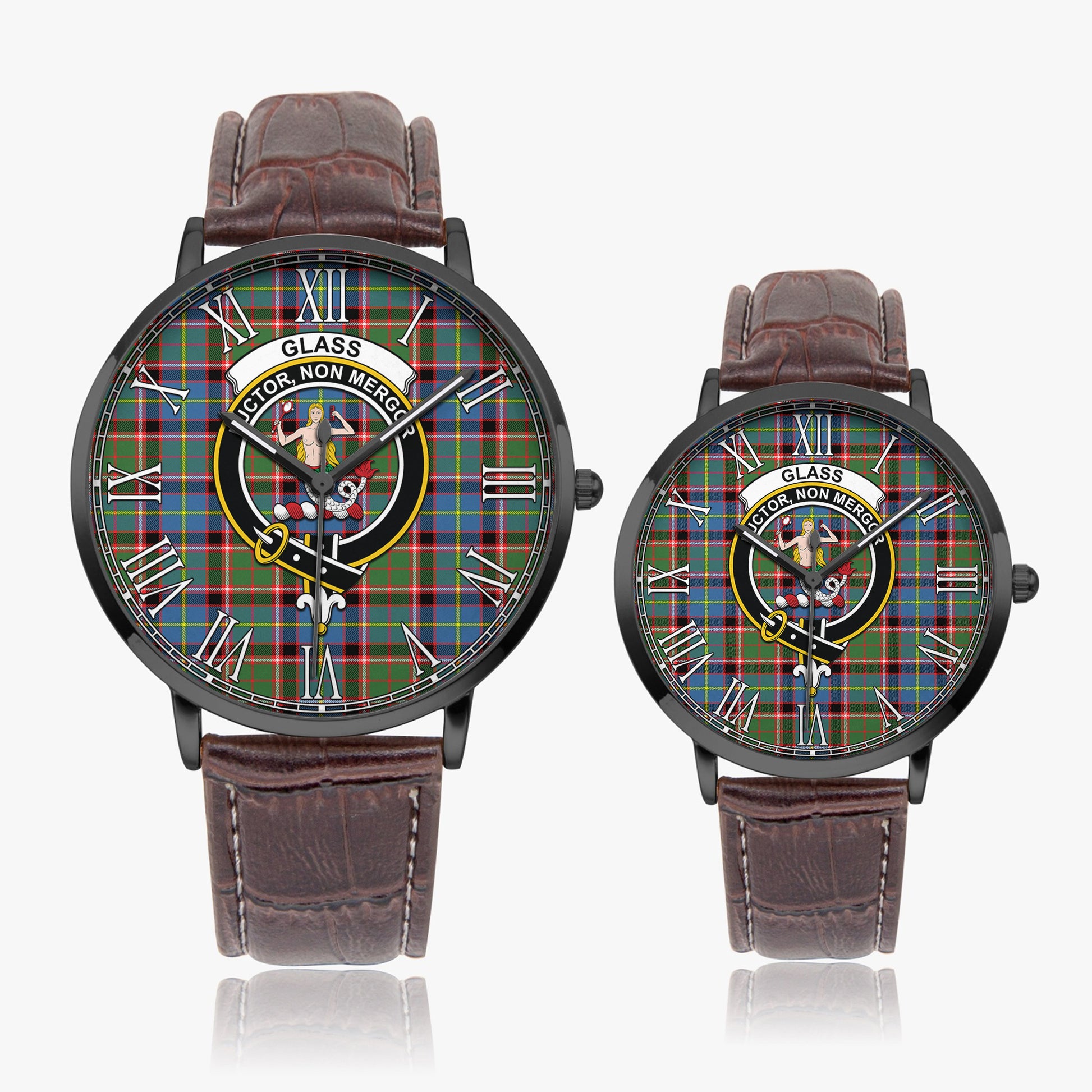 Glass Tartan Family Crest Leather Strap Quartz Watch - Tartanvibesclothing