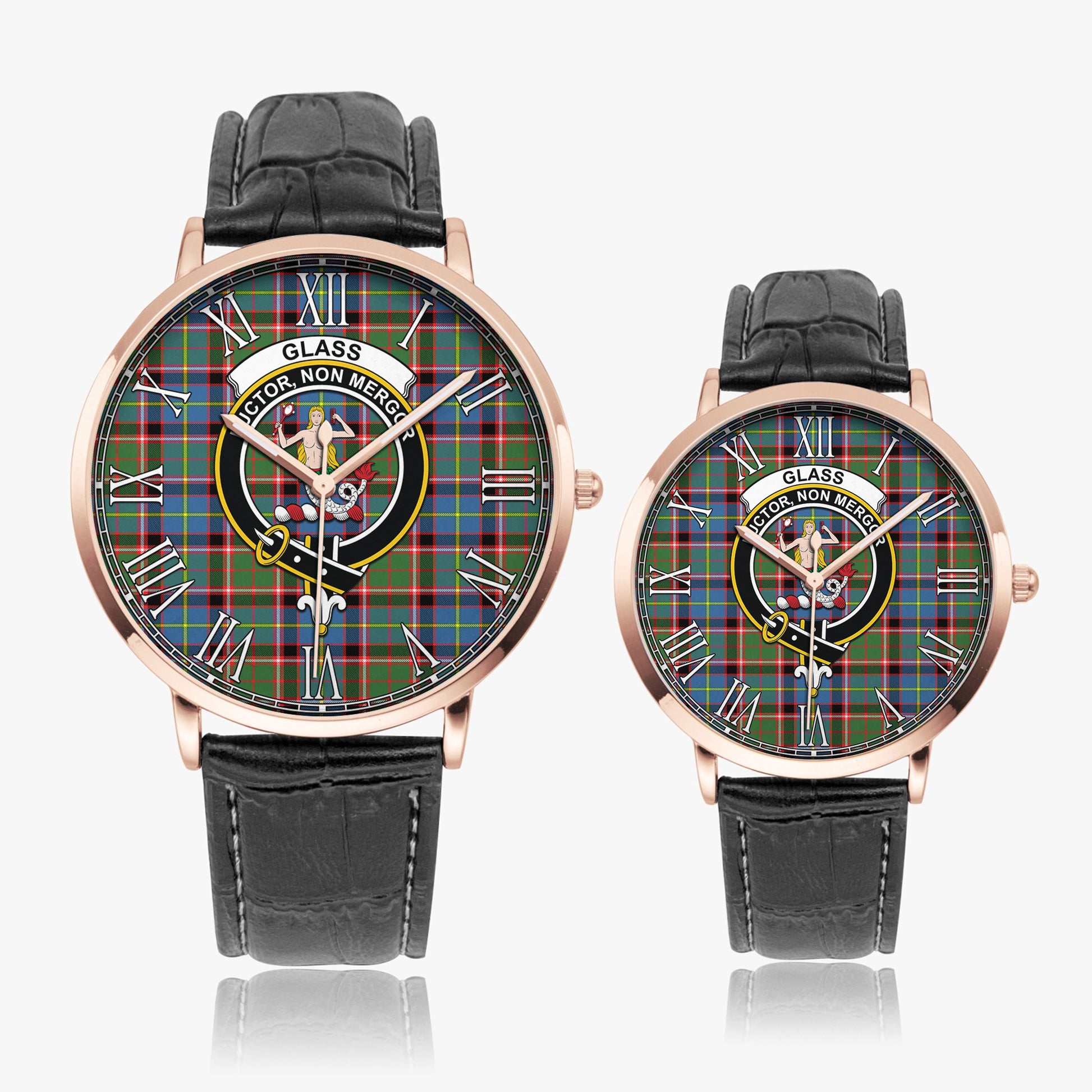 Glass Tartan Family Crest Leather Strap Quartz Watch - Tartanvibesclothing