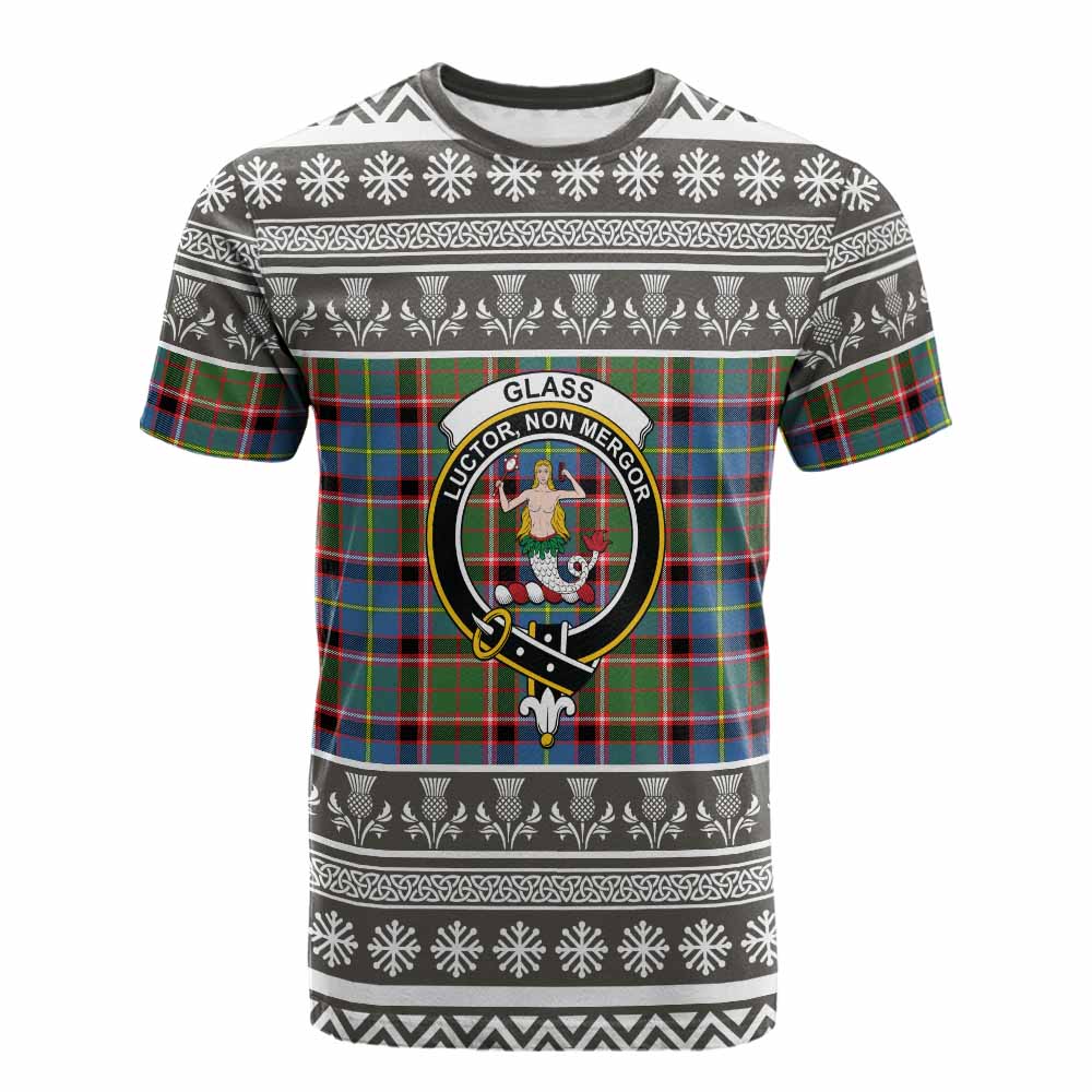 Glass Clan Tartan Christmas Cotton T-shirt with Family Crest - Tartan Vibes Clothing