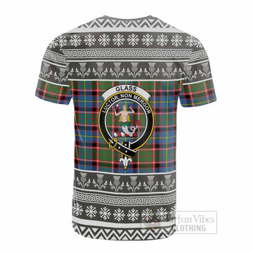 Glass Clan Tartan Christmas Cotton T-shirt with Family Crest