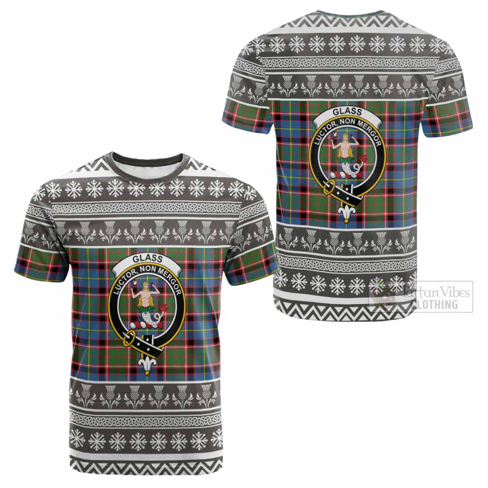 Glass Clan Tartan Christmas Cotton T-shirt with Family Crest - Tartan Vibes Clothing