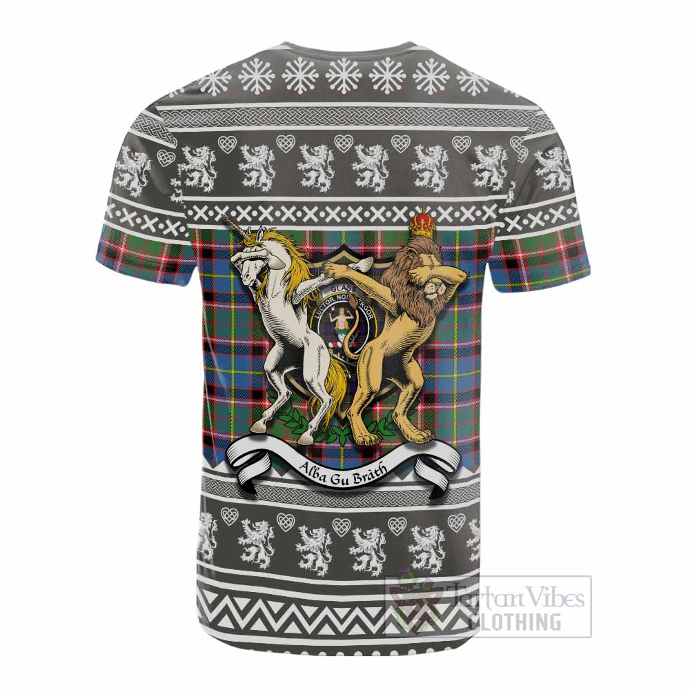 Glass Clan Tartan Crest Christmas Cotton T-shirt Coat of Arms Funny Style - Tartan Vibes Clothing