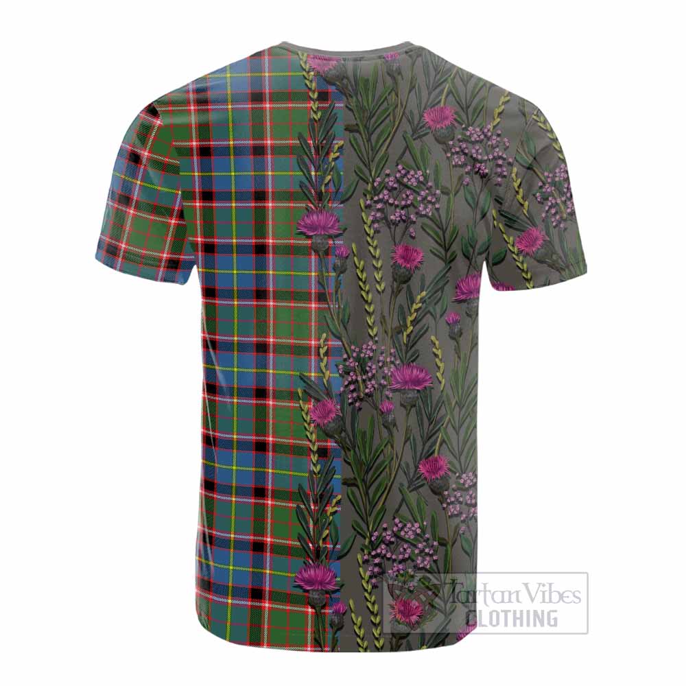 Glass Family Crest Tartan Cotton T-shirt Scottish Thistle Flower Pattern Half Style - Tartan Vibes Clothing