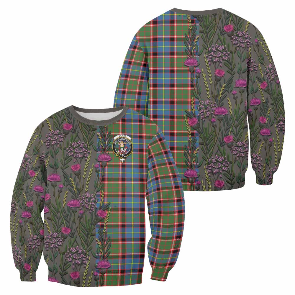Glass Family Crest Tartan Sweatshirt Scottish Thistle Flower Pattern Half Style - Tartan Vibes Clothing