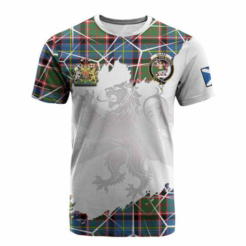 Glass Tartan Cotton T-shirt with Family Crest and Lion Rampant Grunge Style