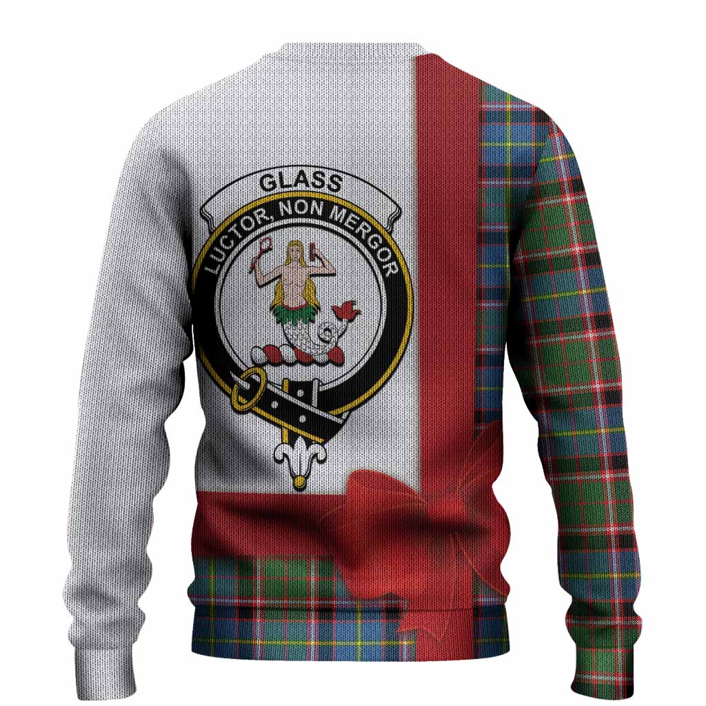 Glass Tartan Crest Christmas Christmas Ugly Sweater Highland Cow Bagpipes Coquette Bow Style