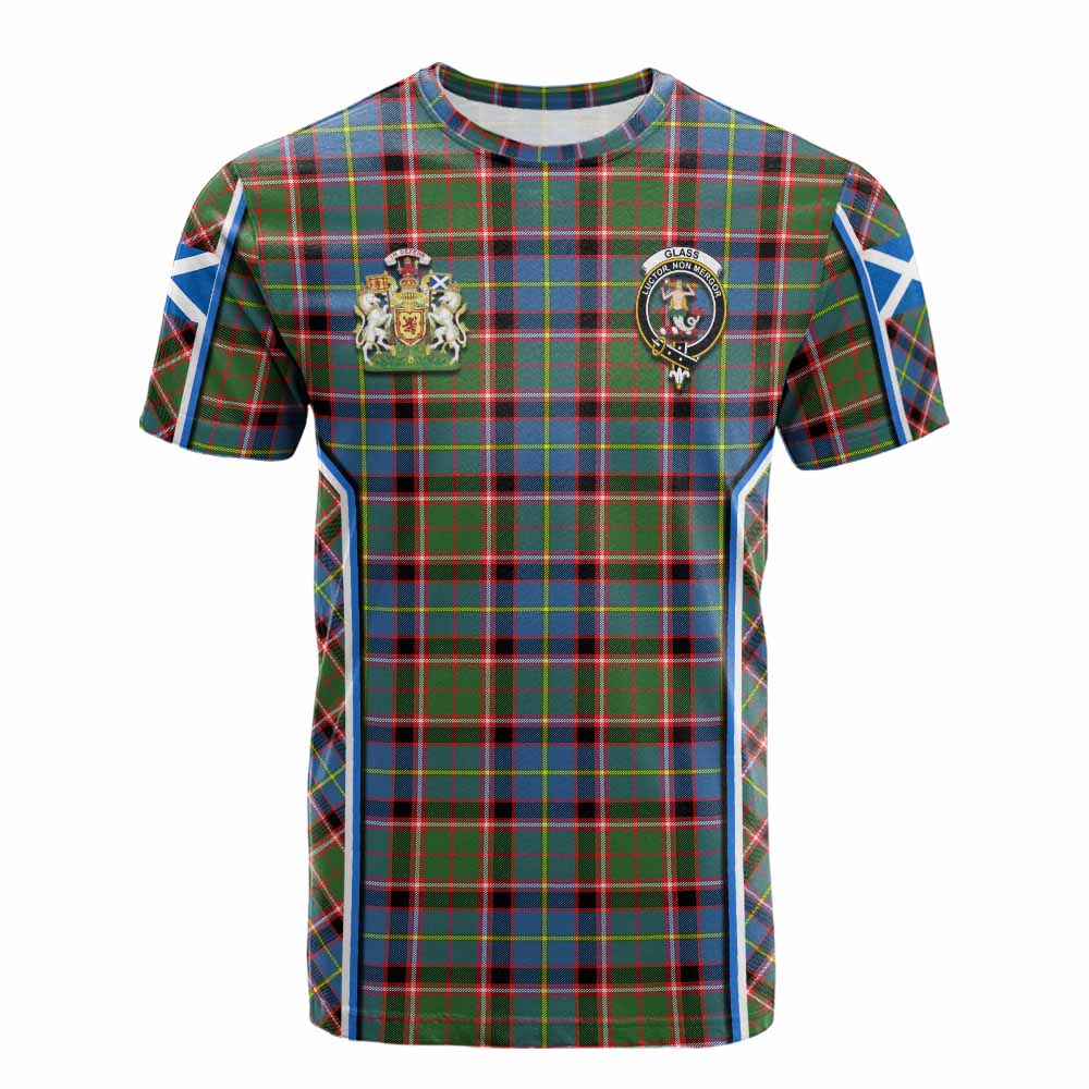 Glass Tartan Crest Cotton T-shirt Scotland Coat of Arm Flag Style - Tartan Vibes Clothing