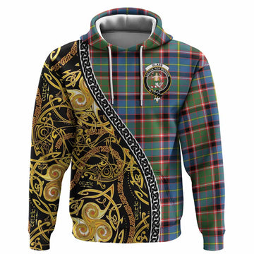 Glass Tartan Crest Hoodie Celtic Knot and Triple Trickle Spiral Symbols