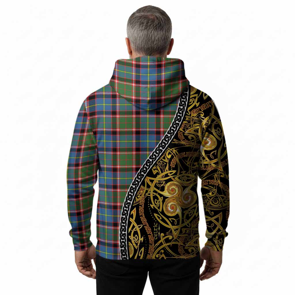 Glass Tartan Crest Hoodie Celtic Knot and Triple Trickle Spiral Symbols