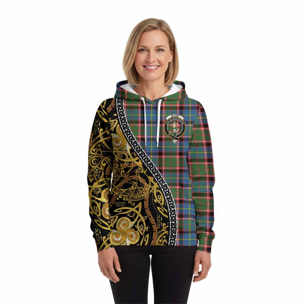 Glass Tartan Crest Hoodie Celtic Knot and Triple Trickle Spiral Symbols