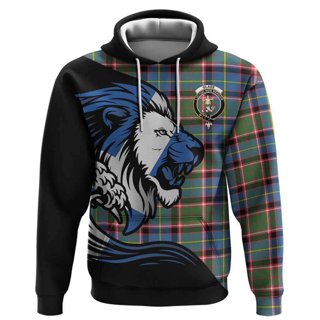 Glass Tartan Crest Hoodie Scottish Golden Lions Wave Flow