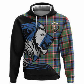 Glass Tartan Crest Hoodie Scottish Golden Lions Wave Flow