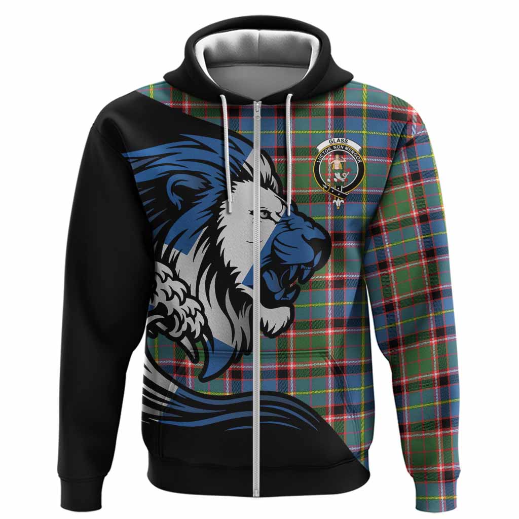 Glass Tartan Crest Hoodie Scottish Golden Lions Wave Flow