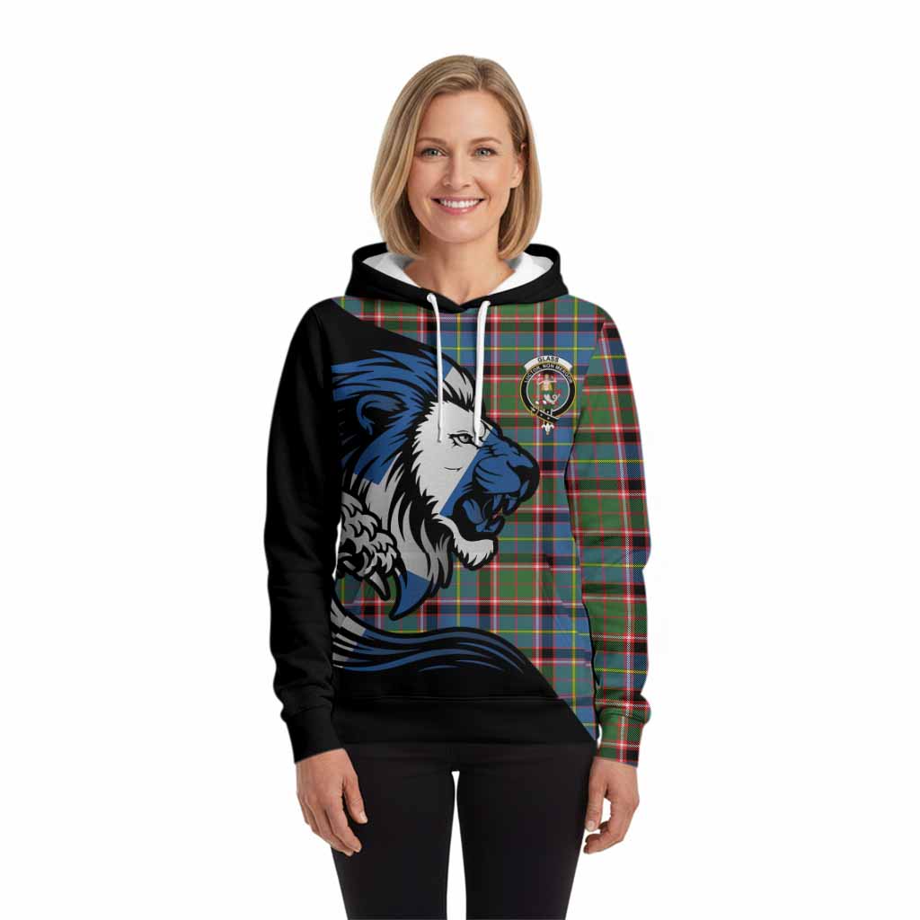 Glass Tartan Crest Hoodie Scottish Golden Lions Wave Flow