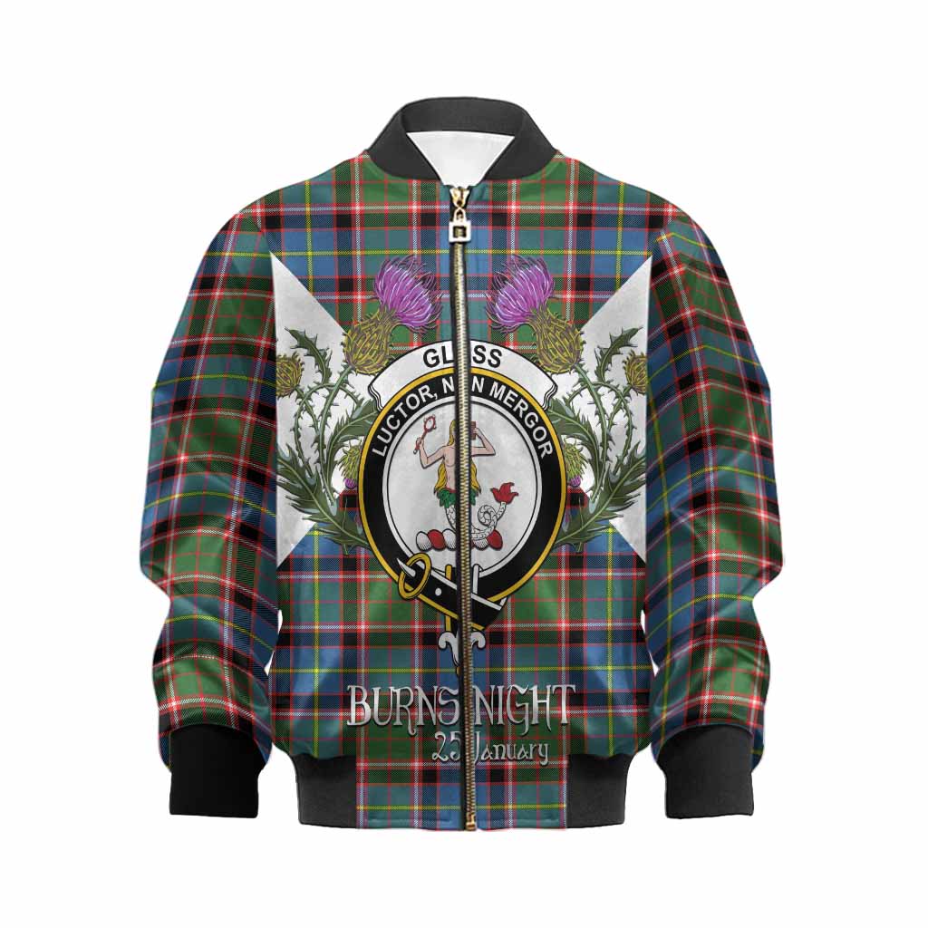 Glass Tartan Family Crest Kid Bomber Jacket Scottish Burns Night Thistle Floral