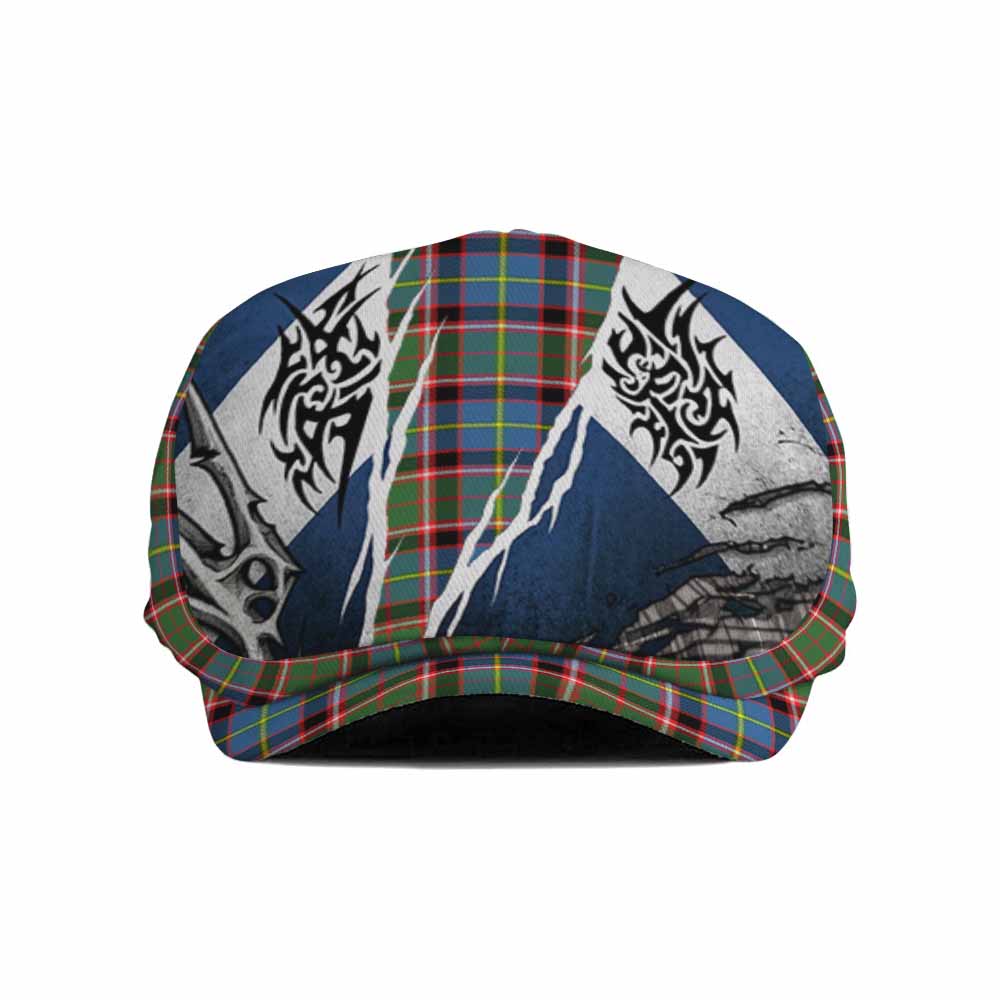 Glass Tartan Flat Cap, Jeff Cap Scotland Flag Ripped Tribal Design