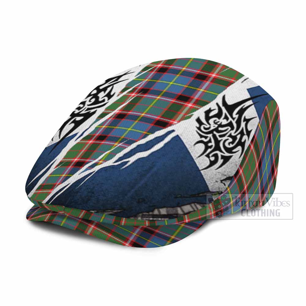 Glass Tartan Flat Cap, Jeff Cap Scotland Flag Ripped Tribal Design