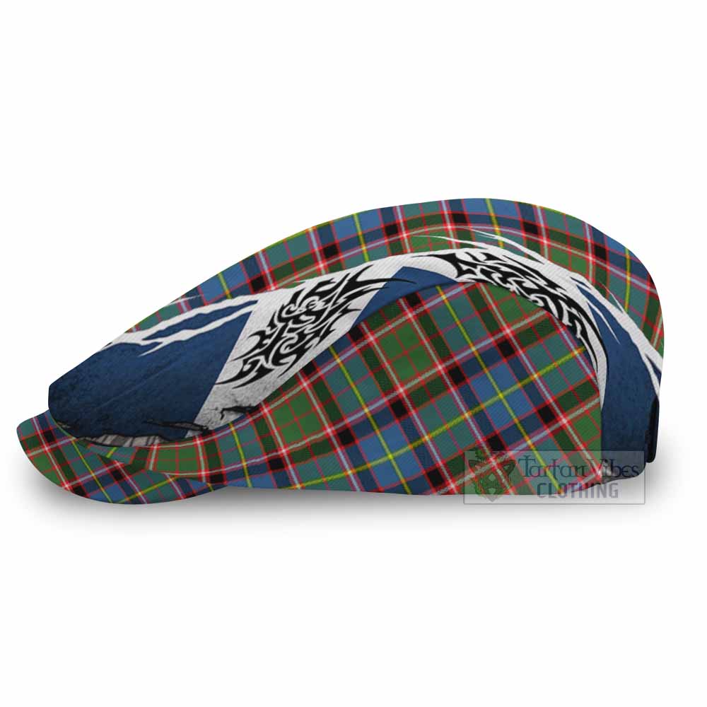 Glass Tartan Flat Cap, Jeff Cap Scotland Flag Ripped Tribal Design