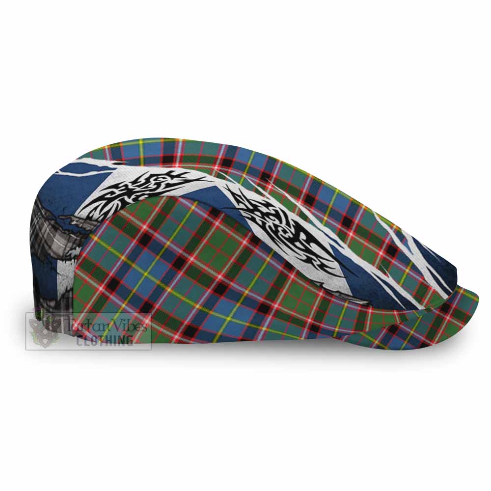 Glass Tartan Flat Cap, Jeff Cap Scotland Flag Ripped Tribal Design
