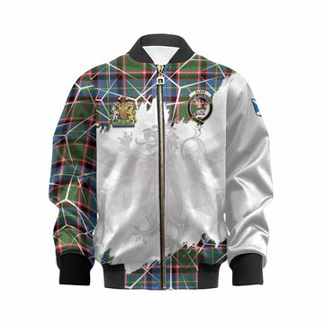Glass Tartan Kid Bomber Jacket with Family Crest and Lion Rampant Grunge Style