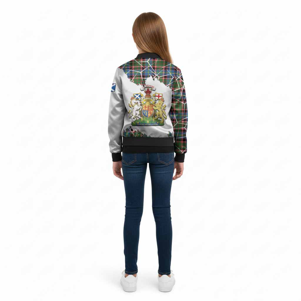 Glass Tartan Kid Bomber Jacket with Family Crest and Lion Rampant Grunge Style
