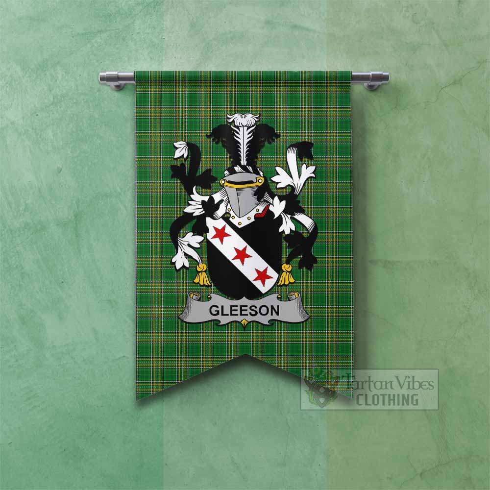 Tartan Vibes Clothing Gleeson Irish Clan Tartan Gonfalon, Tartan Banner with Coat of Arms