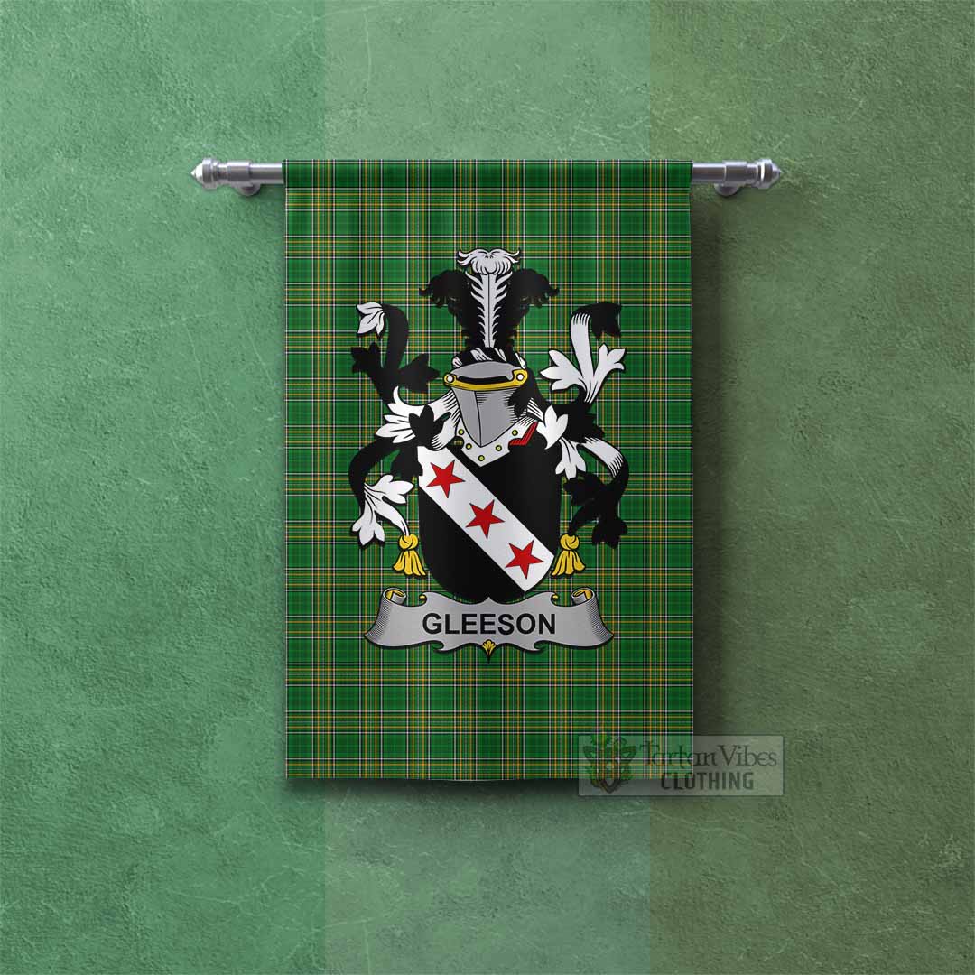 Tartan Vibes Clothing Gleeson Irish Clan Tartan Gonfalon, Tartan Banner with Coat of Arms
