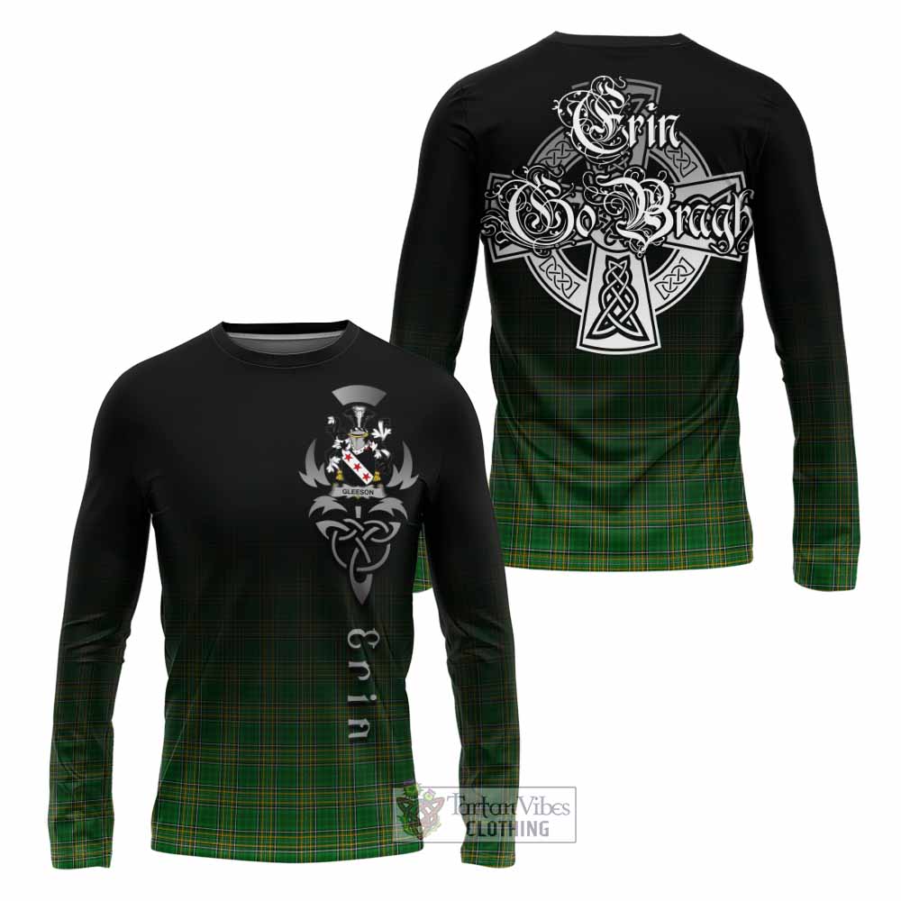 Tartan Vibes Clothing Gleeson Irish Clan Long Sleeve T-Shirt with Coat of Arms Erin Go Bragh Celtic Inspired