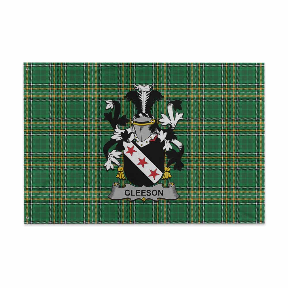 Tartan Vibes Clothing Gleeson Irish Clan Tartan House Flag with Coat of Arms