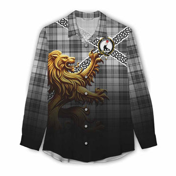Glen Crest Tartan Women's Casual Shirt with Golden Lion Emblem Celtic Style