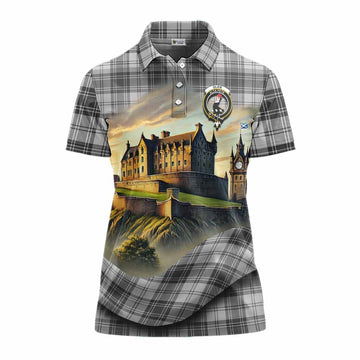 Glen Tartan Family Crest Women's Polo Shirt with Scottish Ancient Castle Style