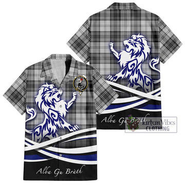 Glen Tartan Short Sleeve Button Shirt with Alba Gu Brath Regal Lion Emblem Kid - Tartanvibesclothing Shop