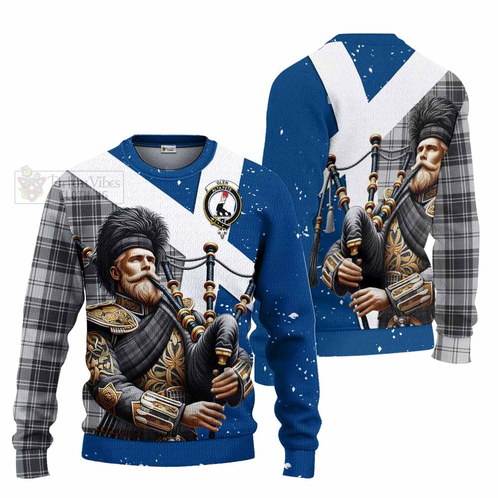 Tartan Vibes Clothing Glen Tartan Knitted Sweater with Family Crest Scottish Bagpiper Vibes