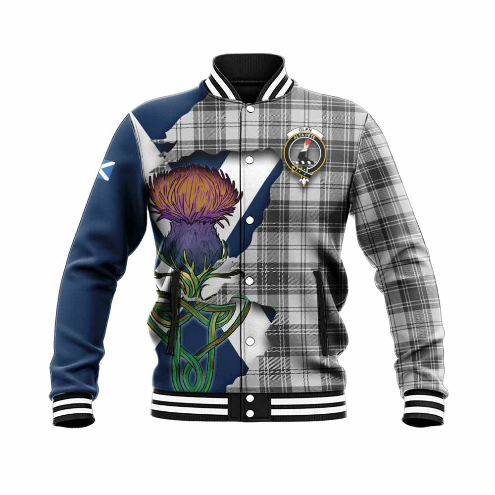 Tartan Vibes Clothing Glen Tartan Family Crest Baseball Jacket Scottish Thistle Celtic Inspired